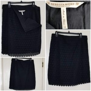 Rebecca Moses Black Cotton Lace Pencil Skirt S/16